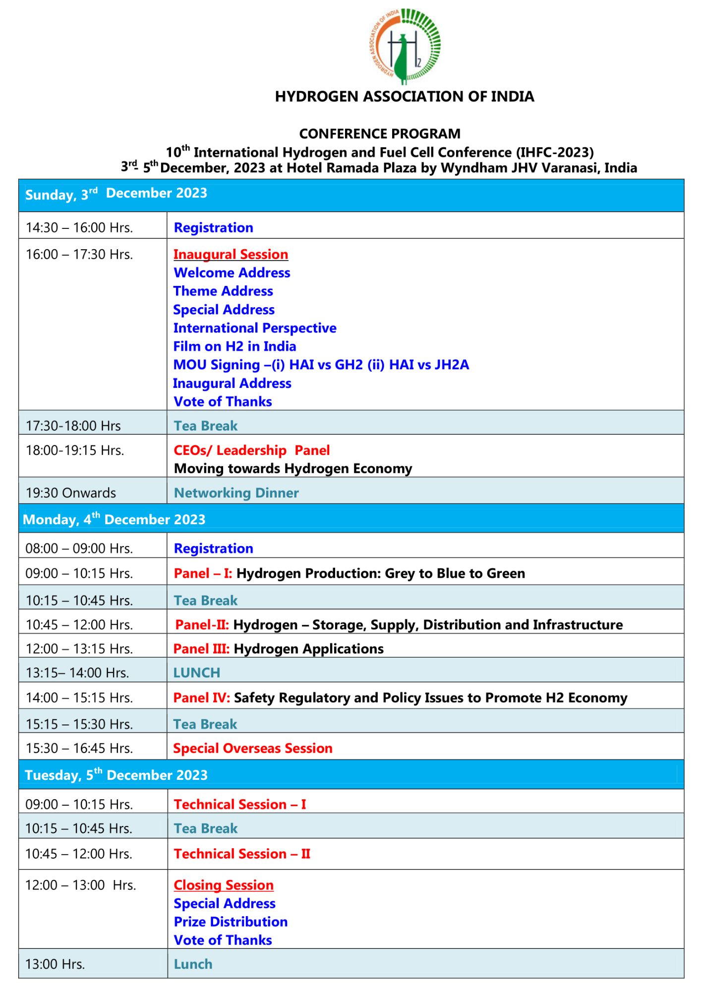 10th international hydrogen & fuel cell conference Program